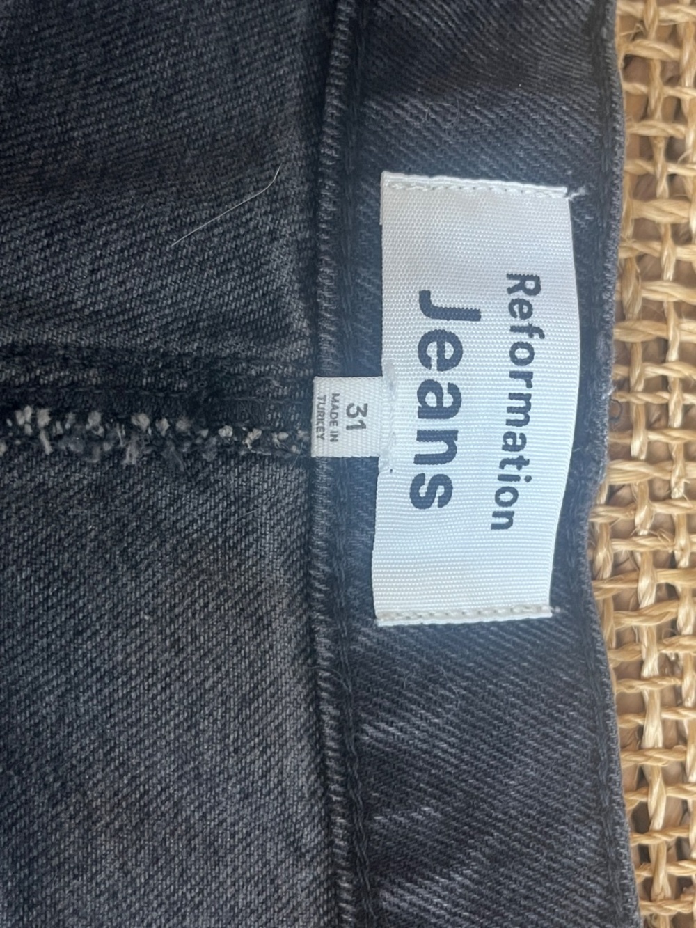 Reformation Jeans Black Denim Midi Skirt Raw Hem Front Slit Size 31 - Picture 3 of 7